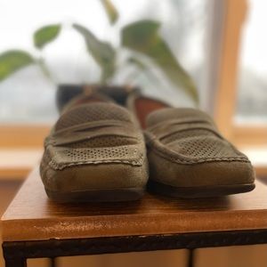 Extra Wide Olive Green Suede Loafers